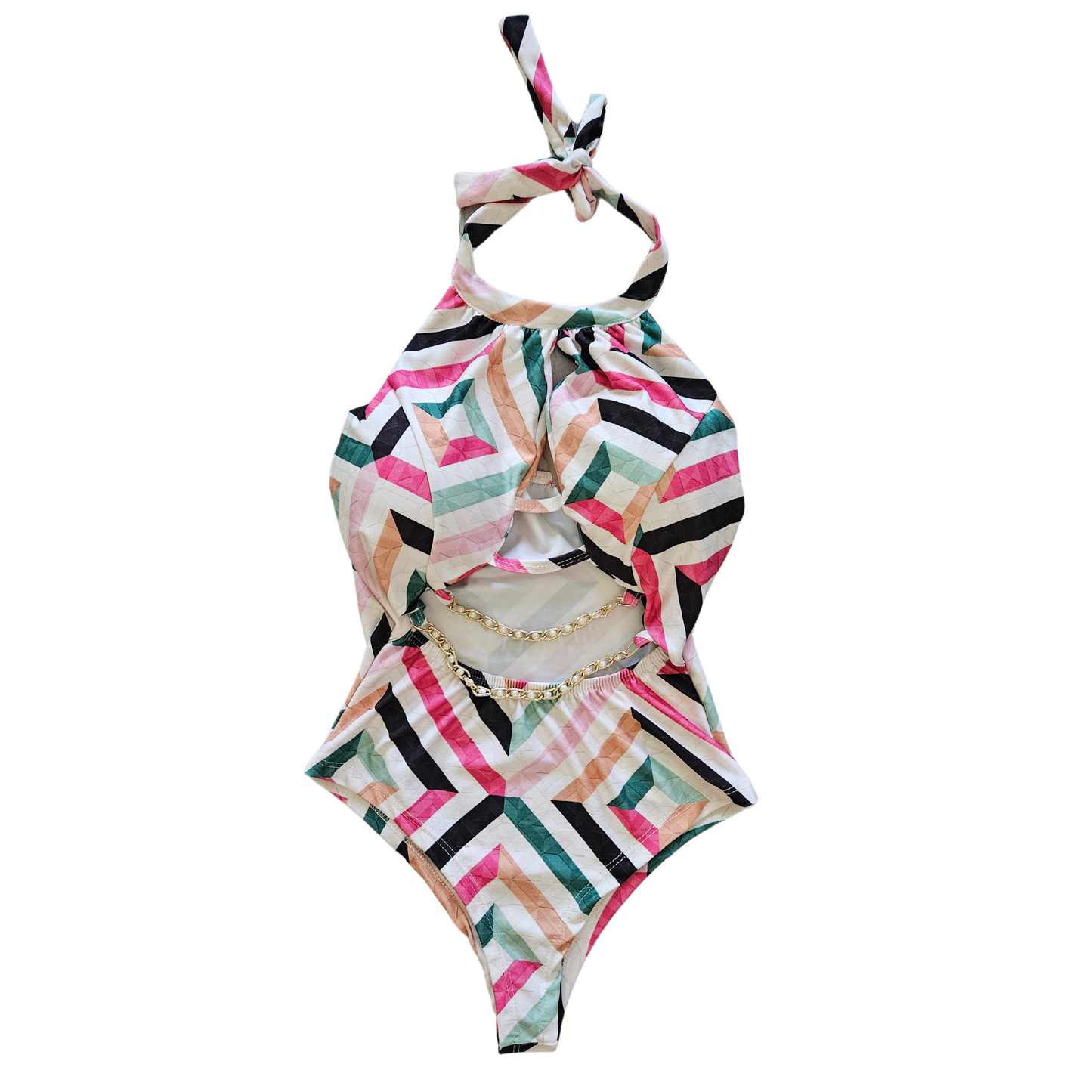 Stripped Cut Out Accent One-Piece Swimsuit front image
