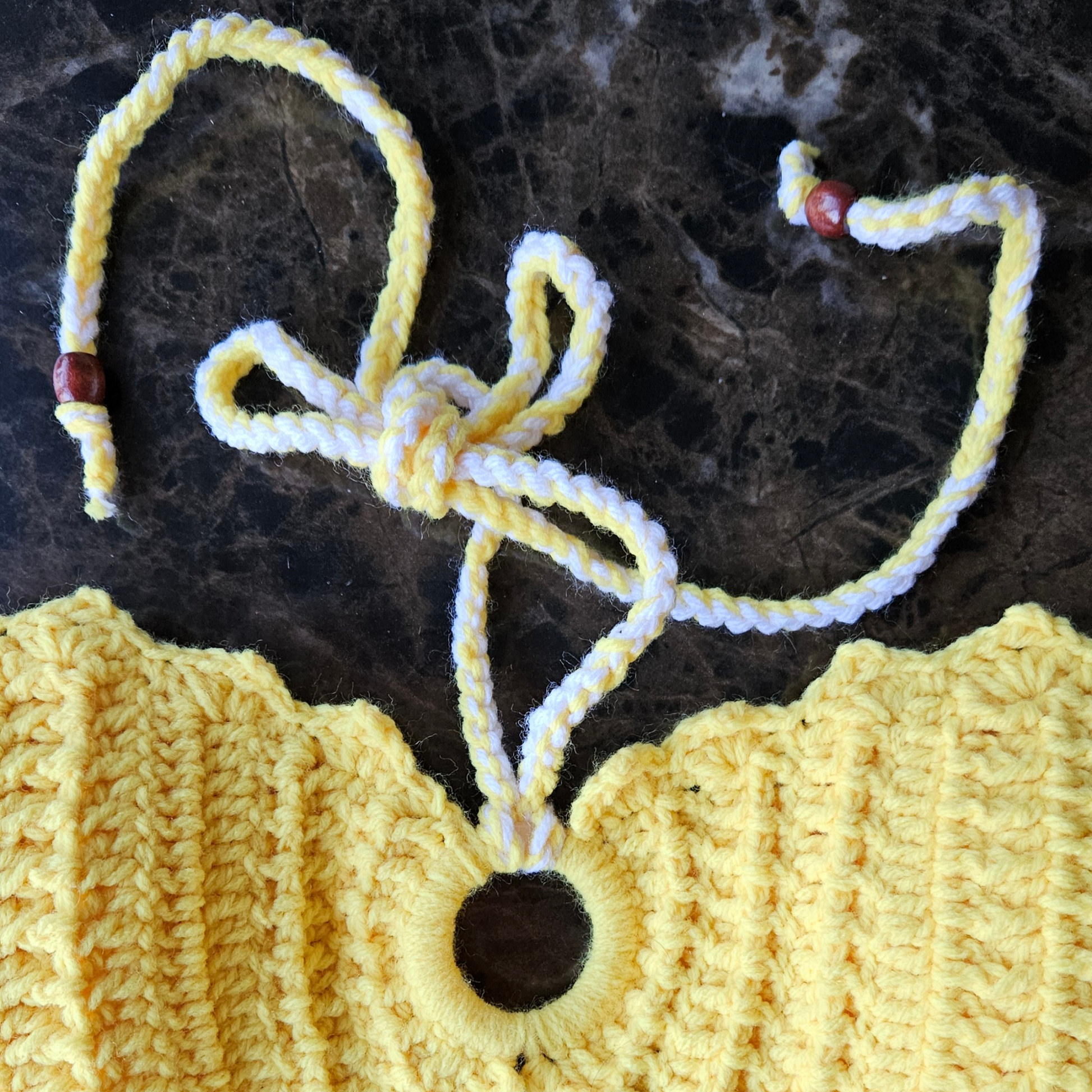 Sunset Yellow Bandeau Crochet Top braided neck tie straps