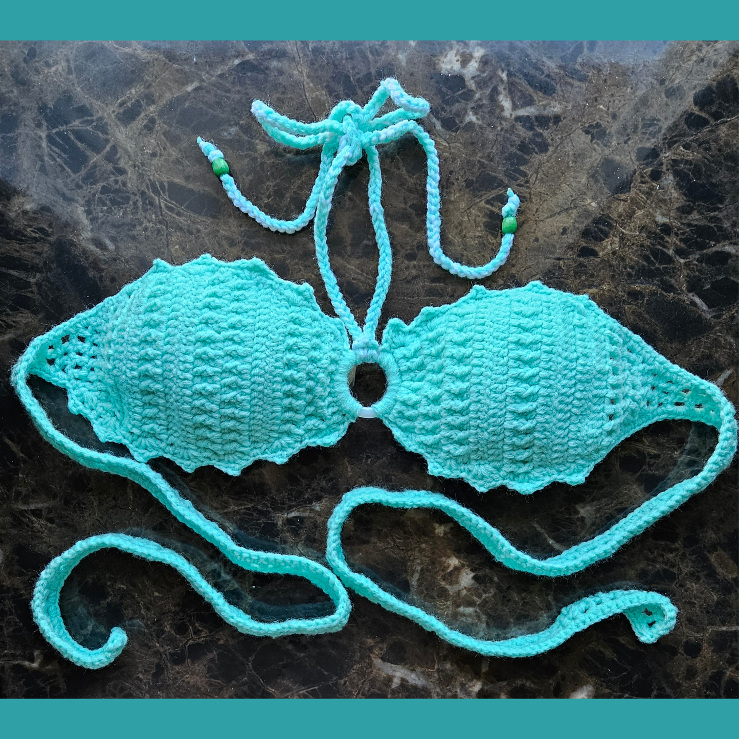 Teal Breeze Bandeau Crochet Top front1