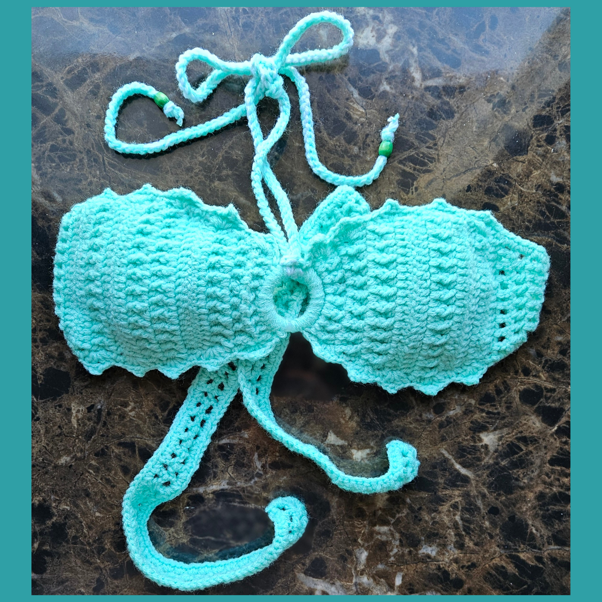 Teal Breeze Bandeau Crochet Top front2