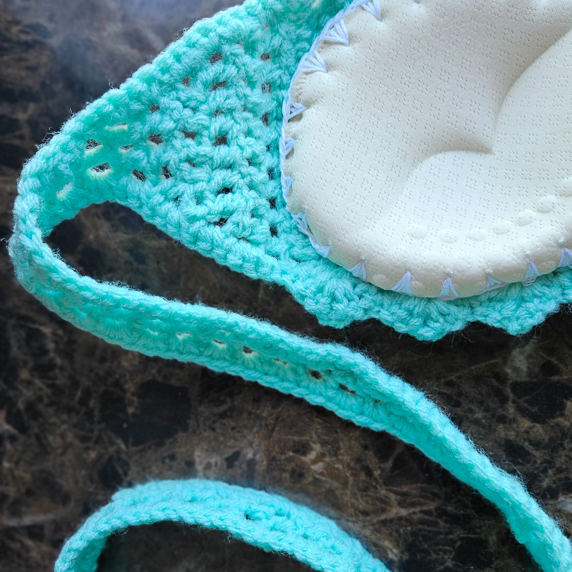 Teal Breeze Bandeau Crochet Top lace back straps