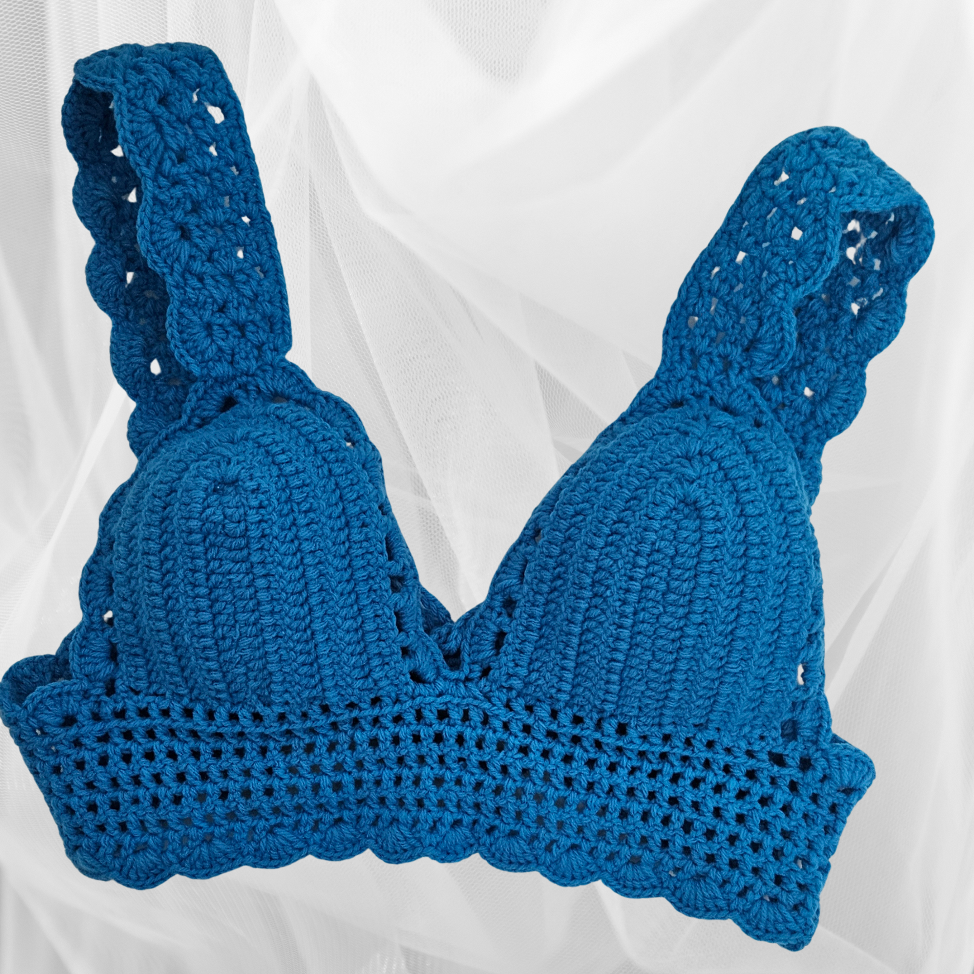 Vivid Blue Crochet Shoulder Straps Top front
