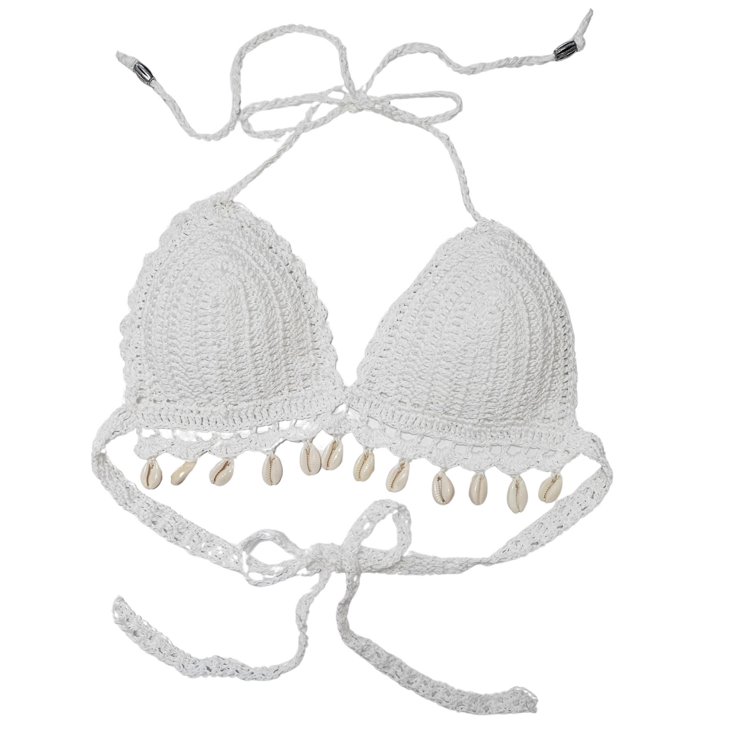 White Seashell Crochet Cropped Top FRONT view