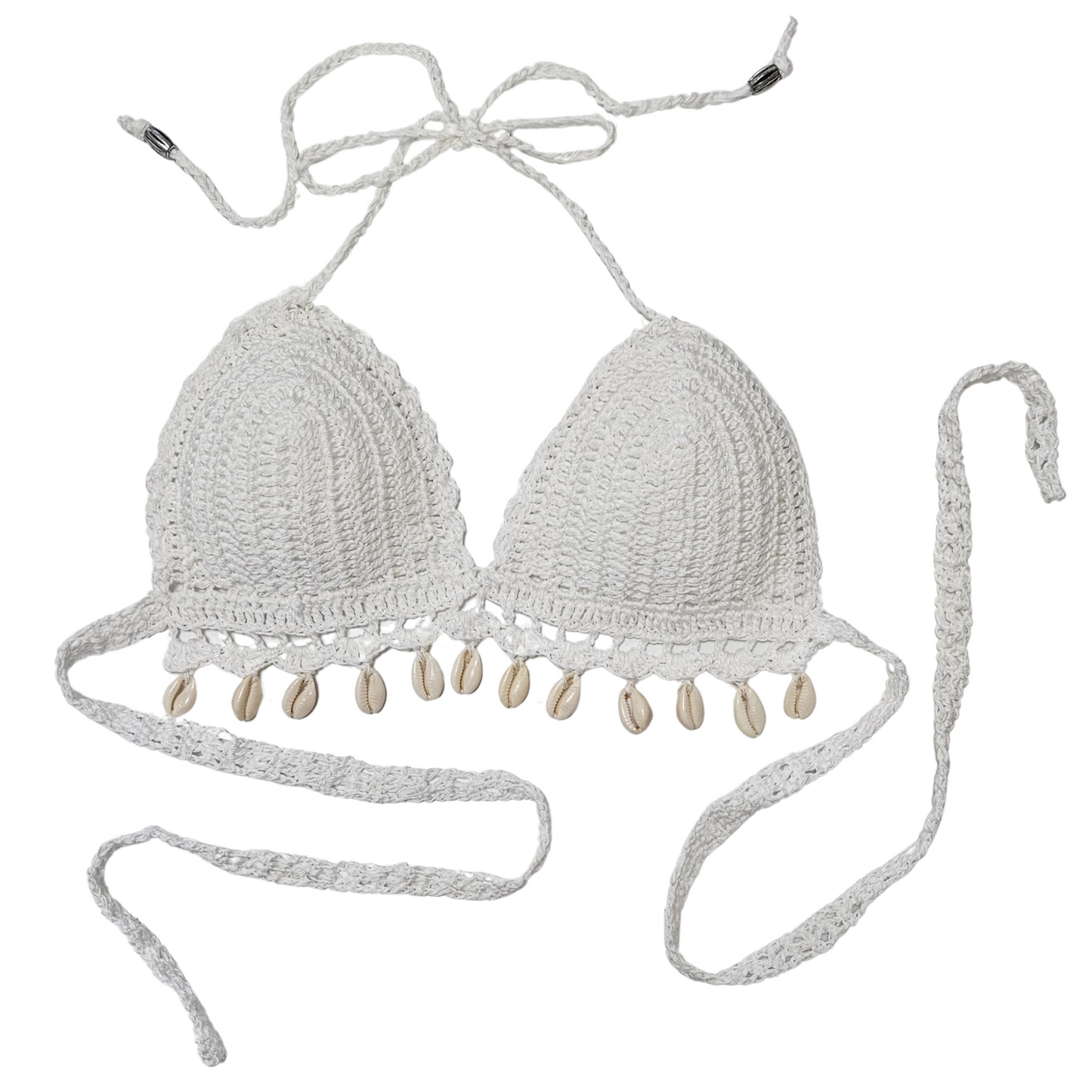 White Seashell Crochet Cropped Top lace straps view