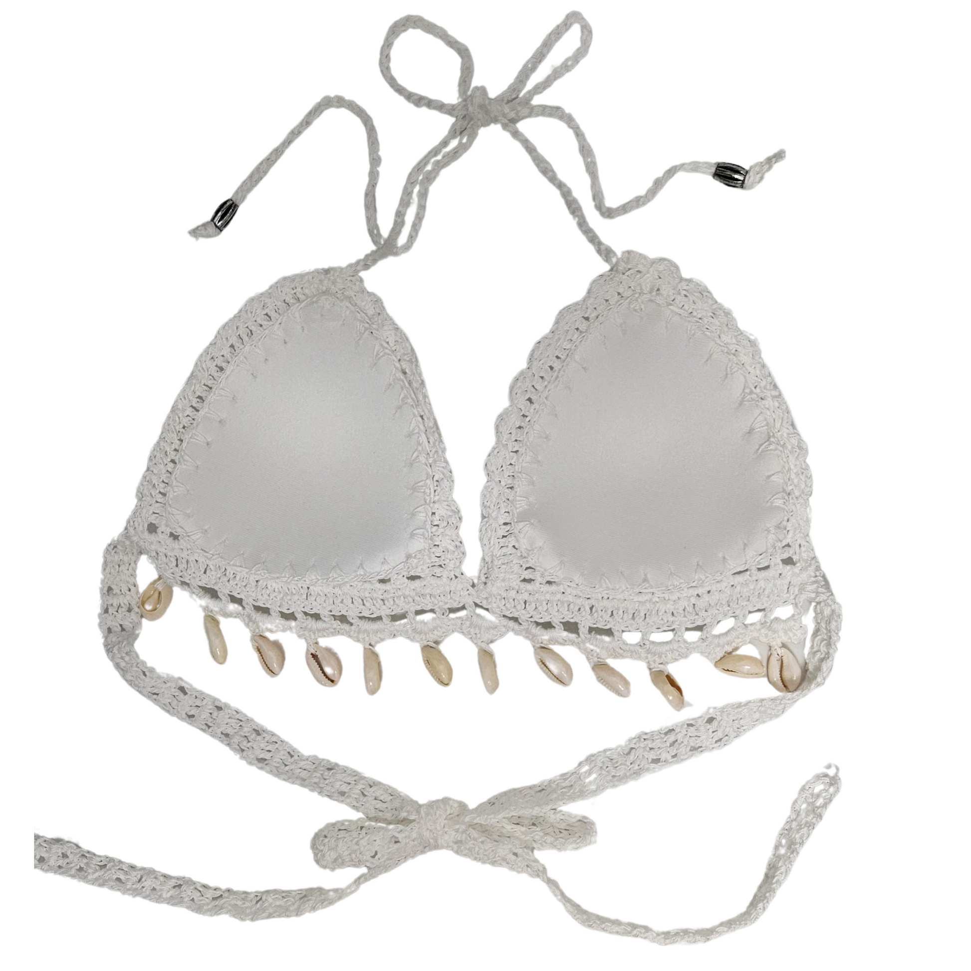 White Seashell Crochet Cropped Top padded cup  view