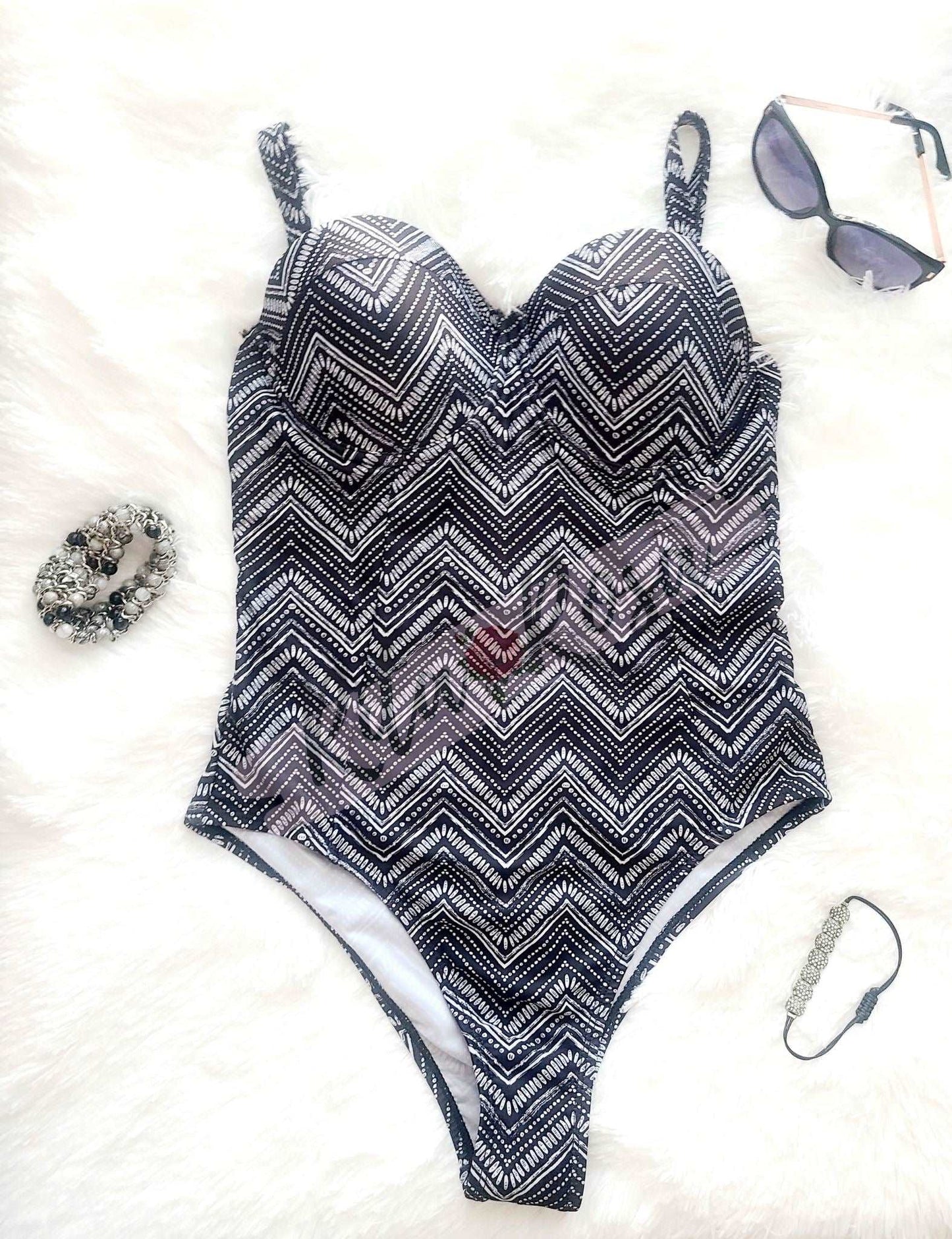 Black & Gray Symmetric One Piece Swimsuit Swimwear Rita Rosa Brazilian Beachwear Medium 85% Polyamide 15% Elastane. Made in Brazil