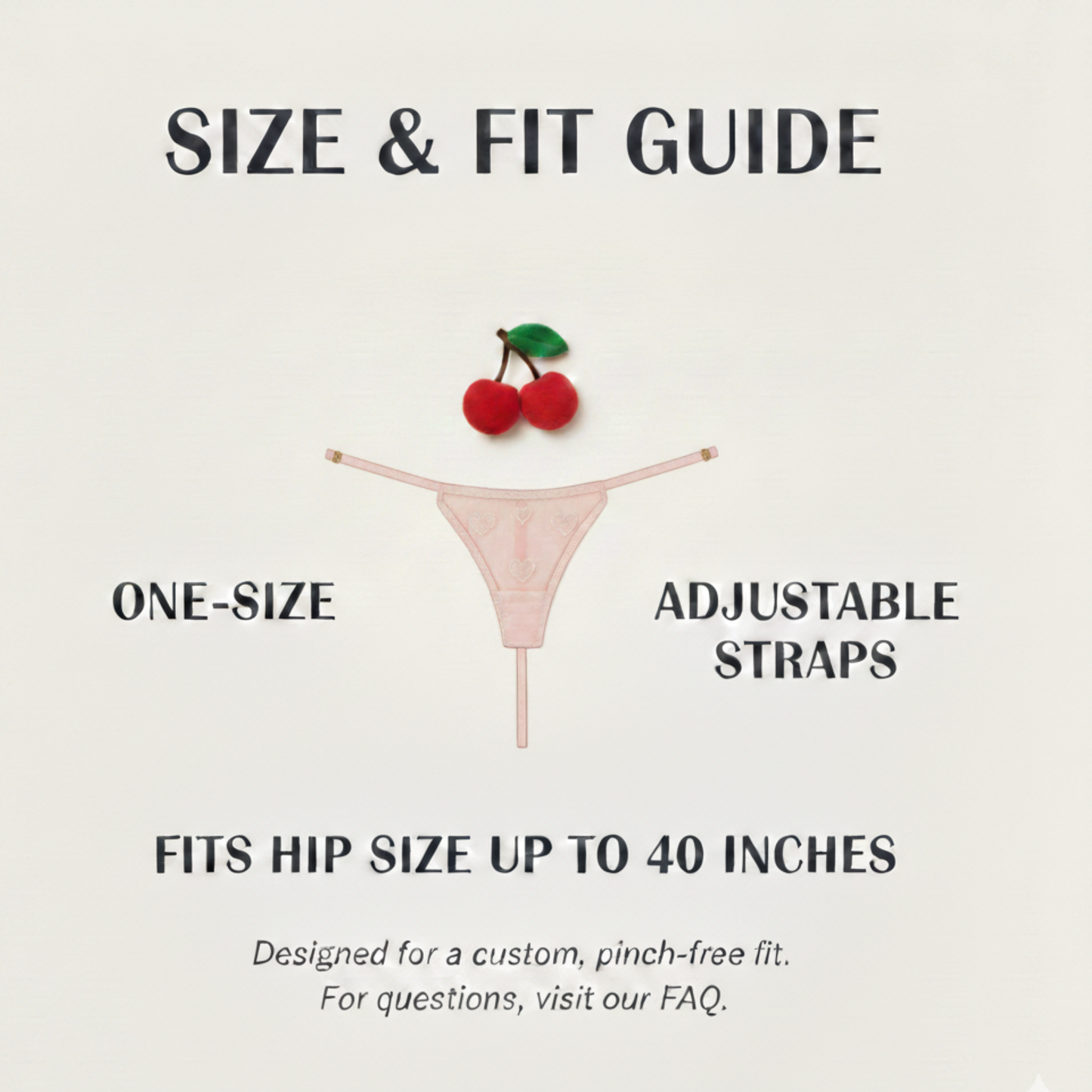 Size guide for heart thong: One-size fits most, fits hips up to 40 inches.