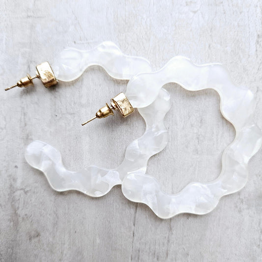 White Wave Boho Hoop Earrings