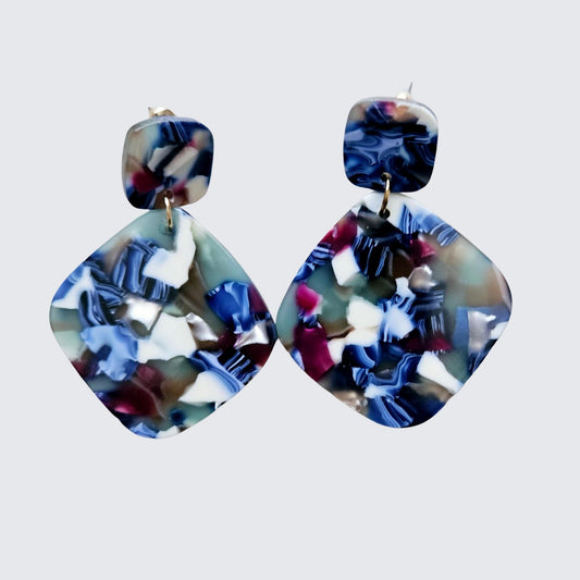 Blue Marble Drop Earrings