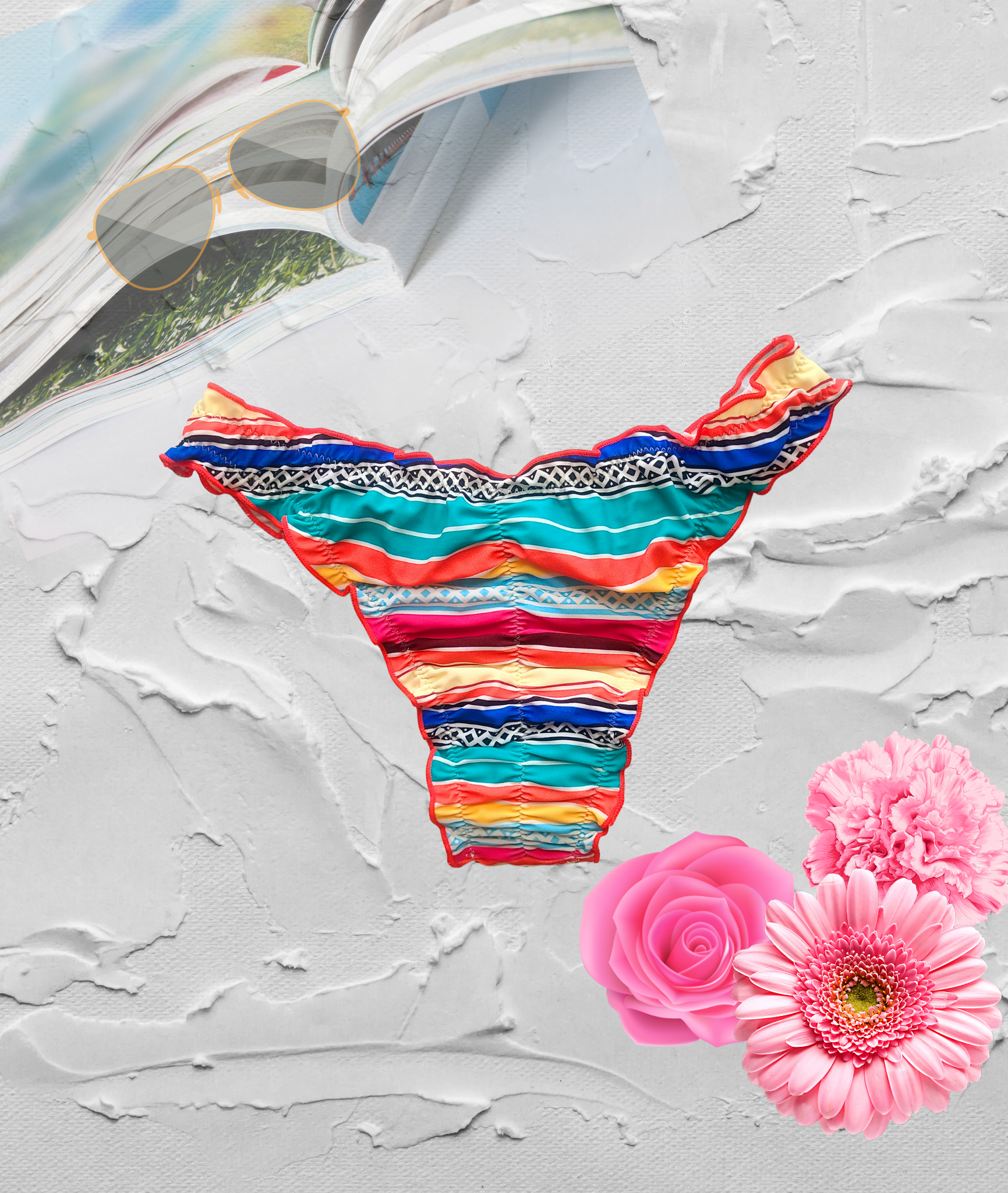 Ruffled Multi Colors Striped Bikini Set