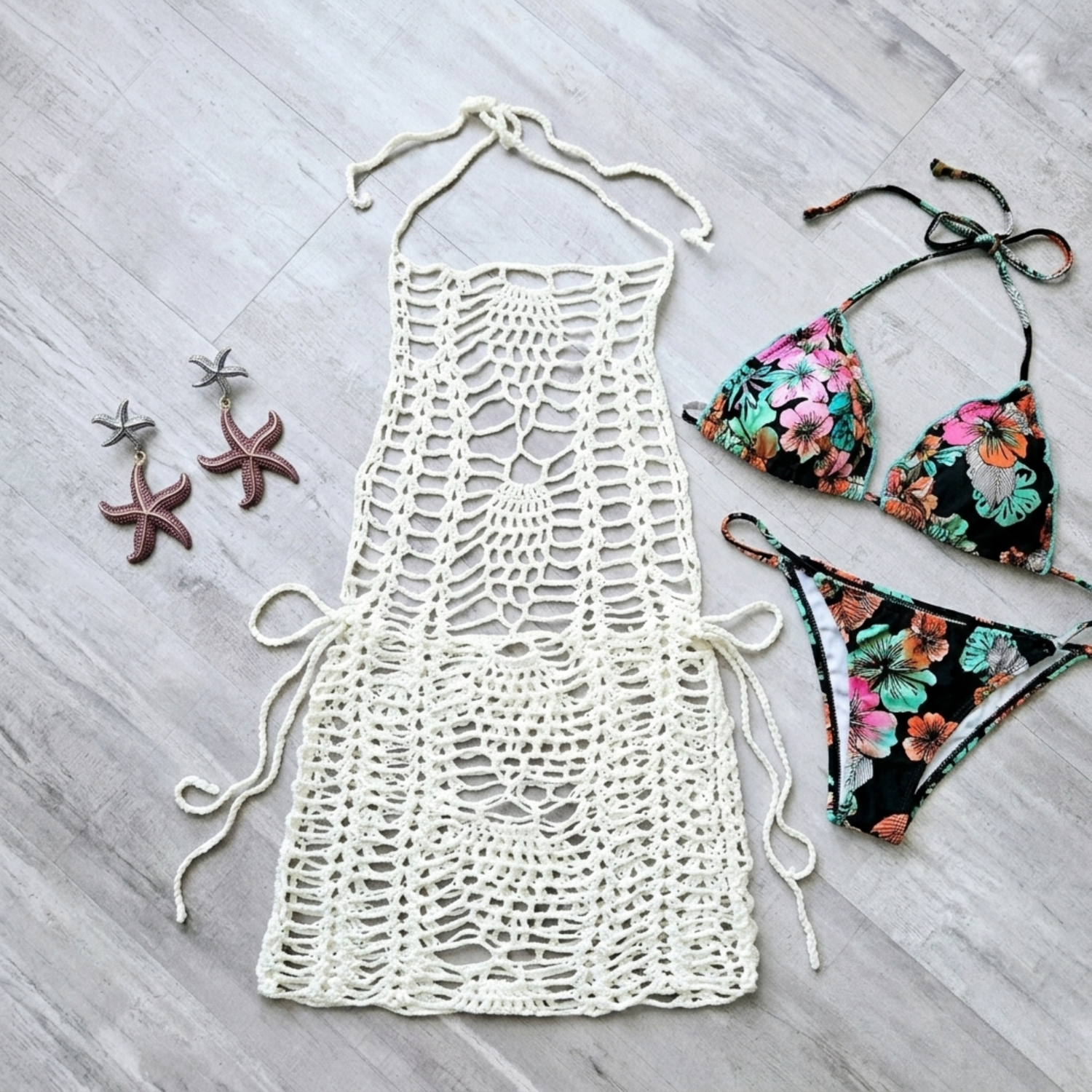 Rita Rosa Knitted Crochet Mini Dress Cover-Up