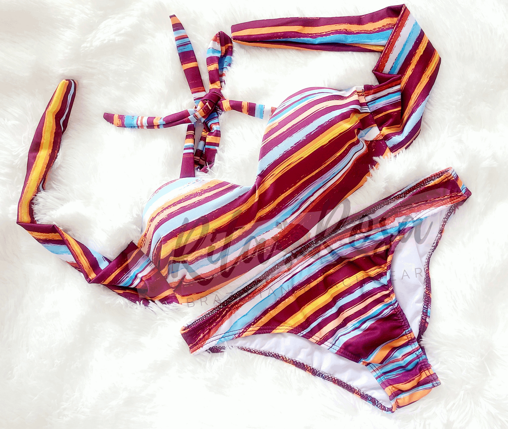 Burgundy Striped Bikini Set
