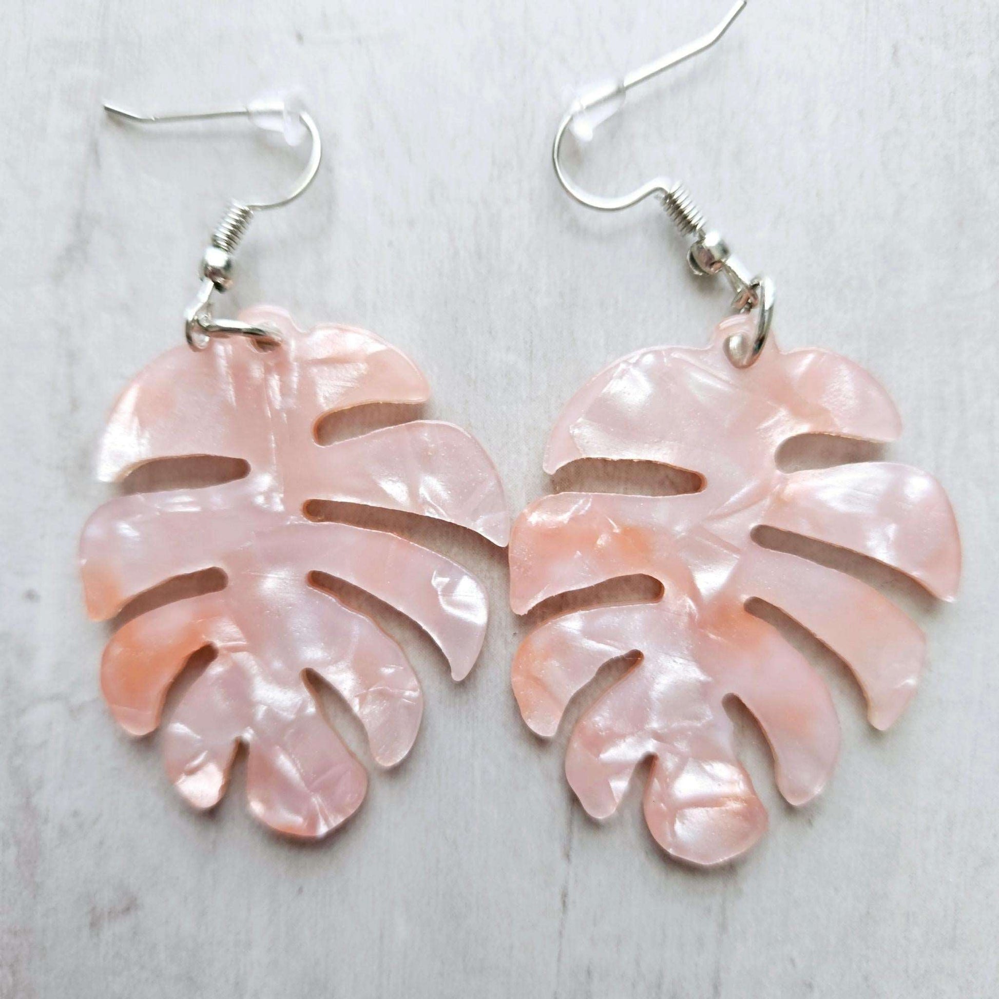 Acrylic Pink Leaves Earrings
