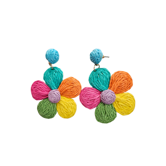 5 Petal Flower Rattan Statement Earrings
