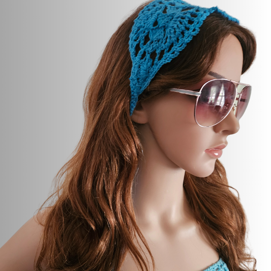 Alice Blue Crochet Headband Model side pose