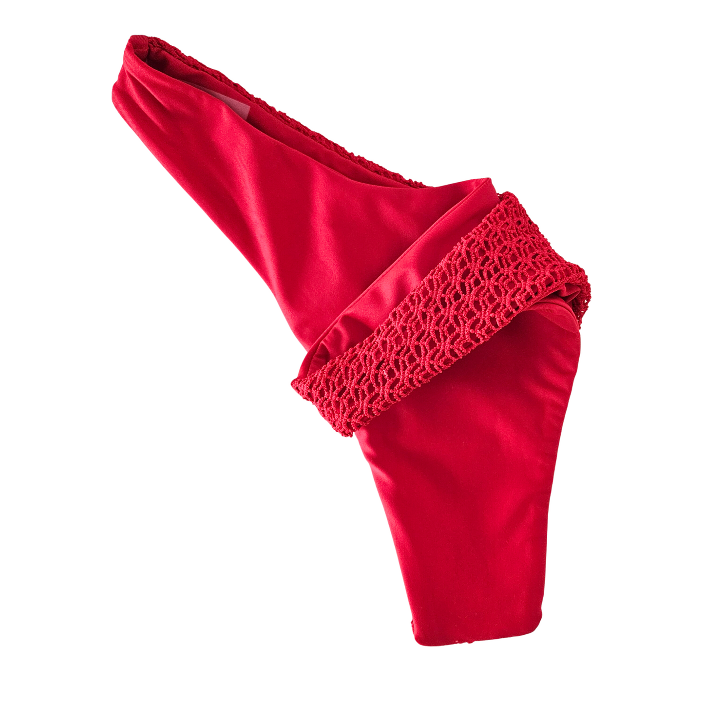 Bandeau Textured Red Tube Top Thong Bikini Set full image bottom back