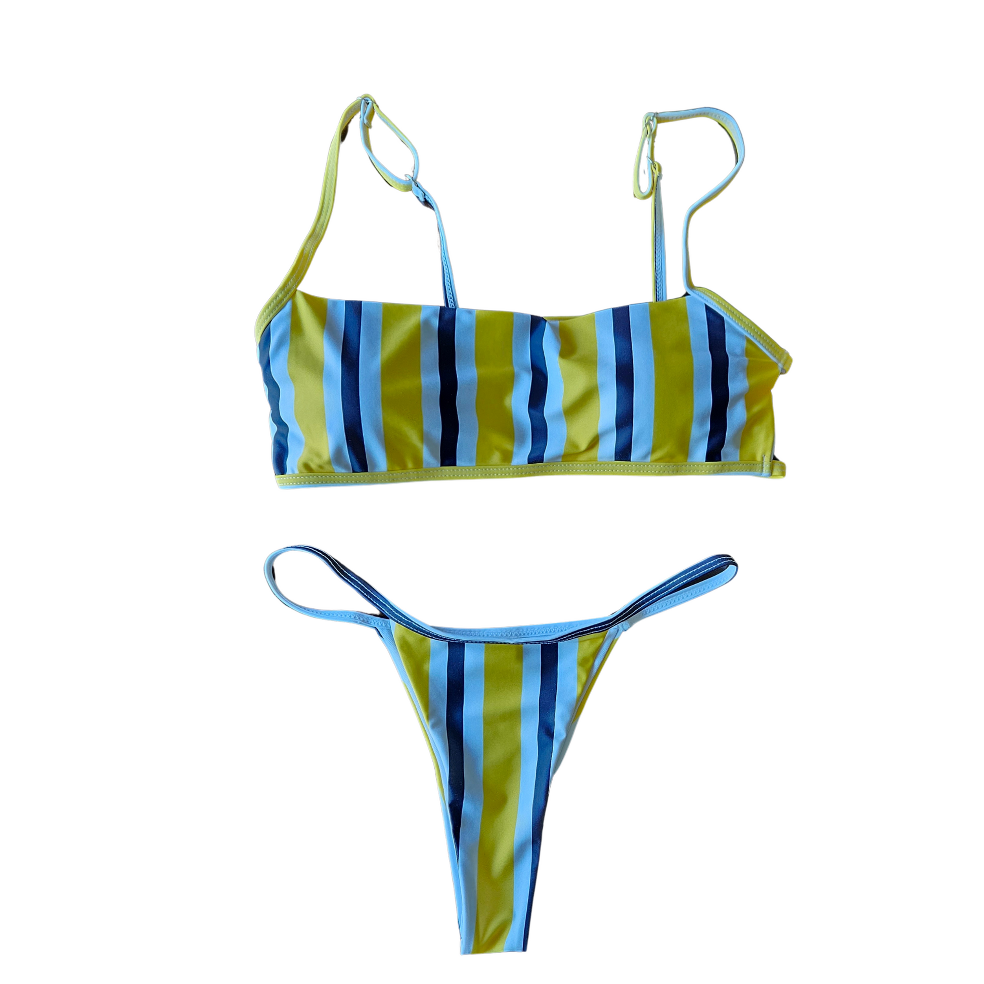 Bandeau Strap String Bikini Set yellow striped