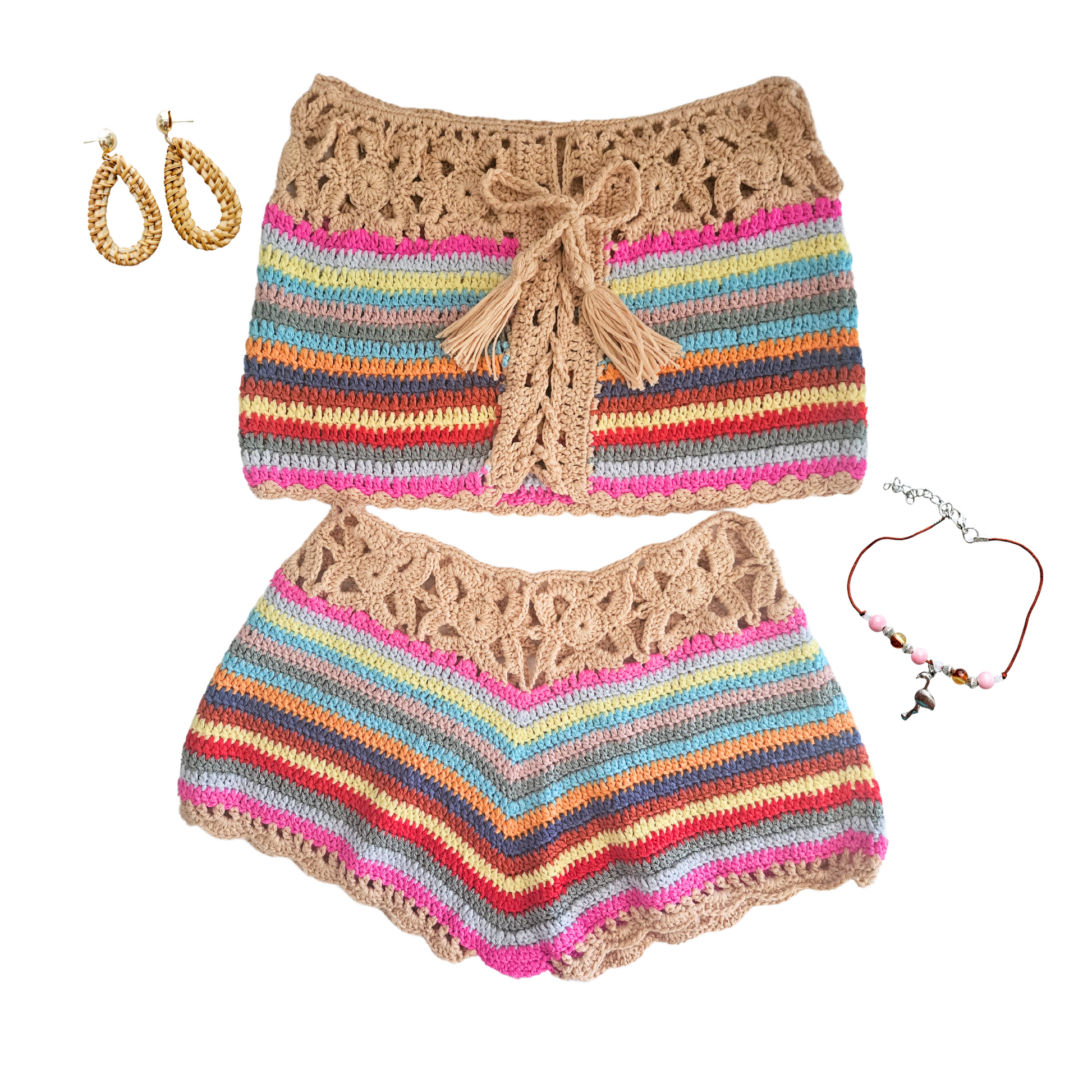 Beige Crochet Beach Babe Two Piece Swimsuit Set bikini image