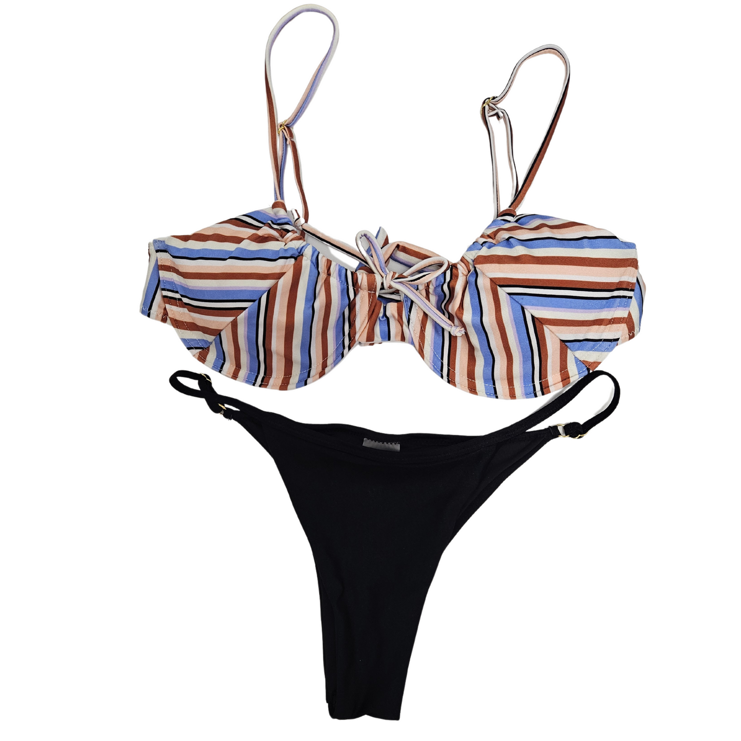 Brown Striped Underwire Cup Bikini Set by Rita Rosa