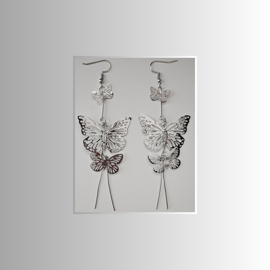 Butterflies Silver Long Drop Earrings - Graceful and Stylish Accessories - Rita Rosa Brazilian Beachwear