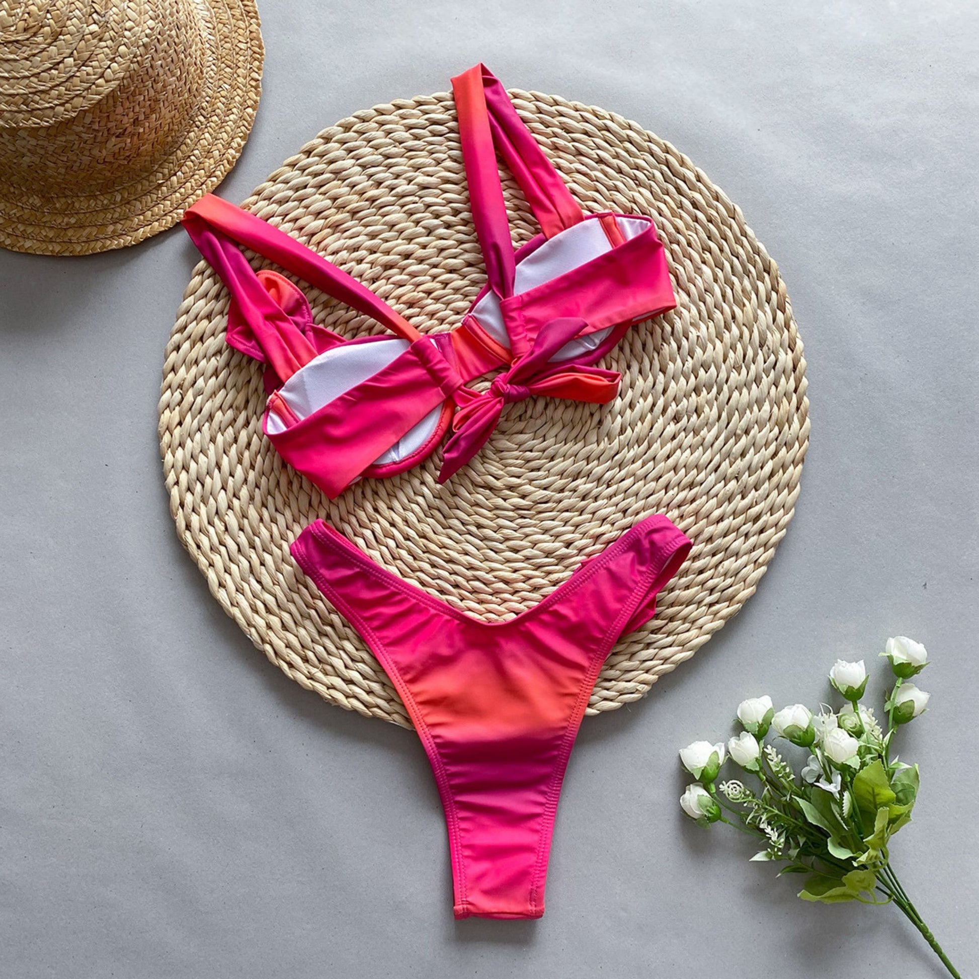 Coral Sunset Push Up Bikini Set back image