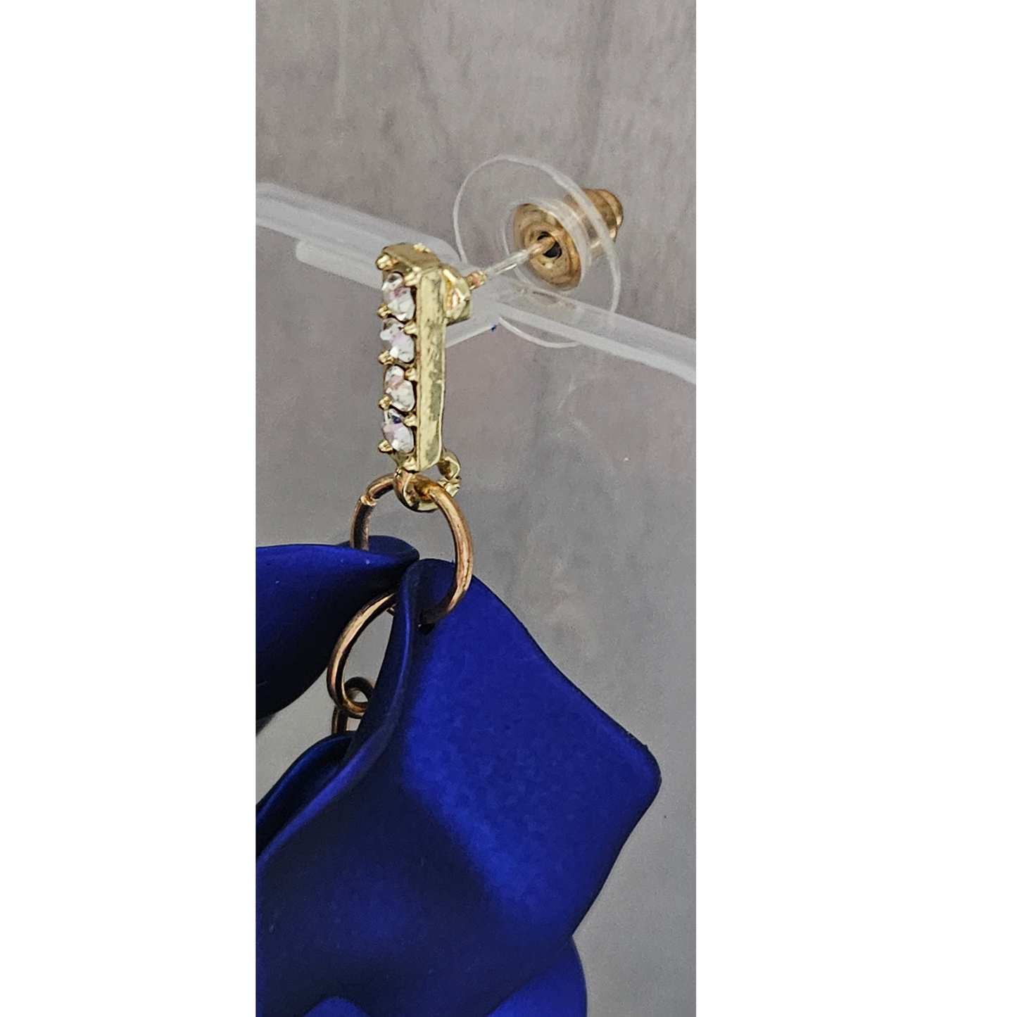 Gold Stones Royal Blue Petal Dangle Statement Earrings
