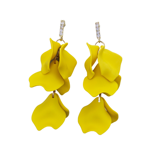 Gold Stones Yellow Petal Dangle Statement Earrings
