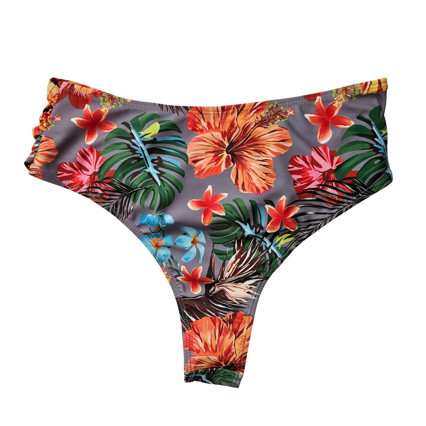 Gray Floral Tummy Control Bathing Suit back bottom image