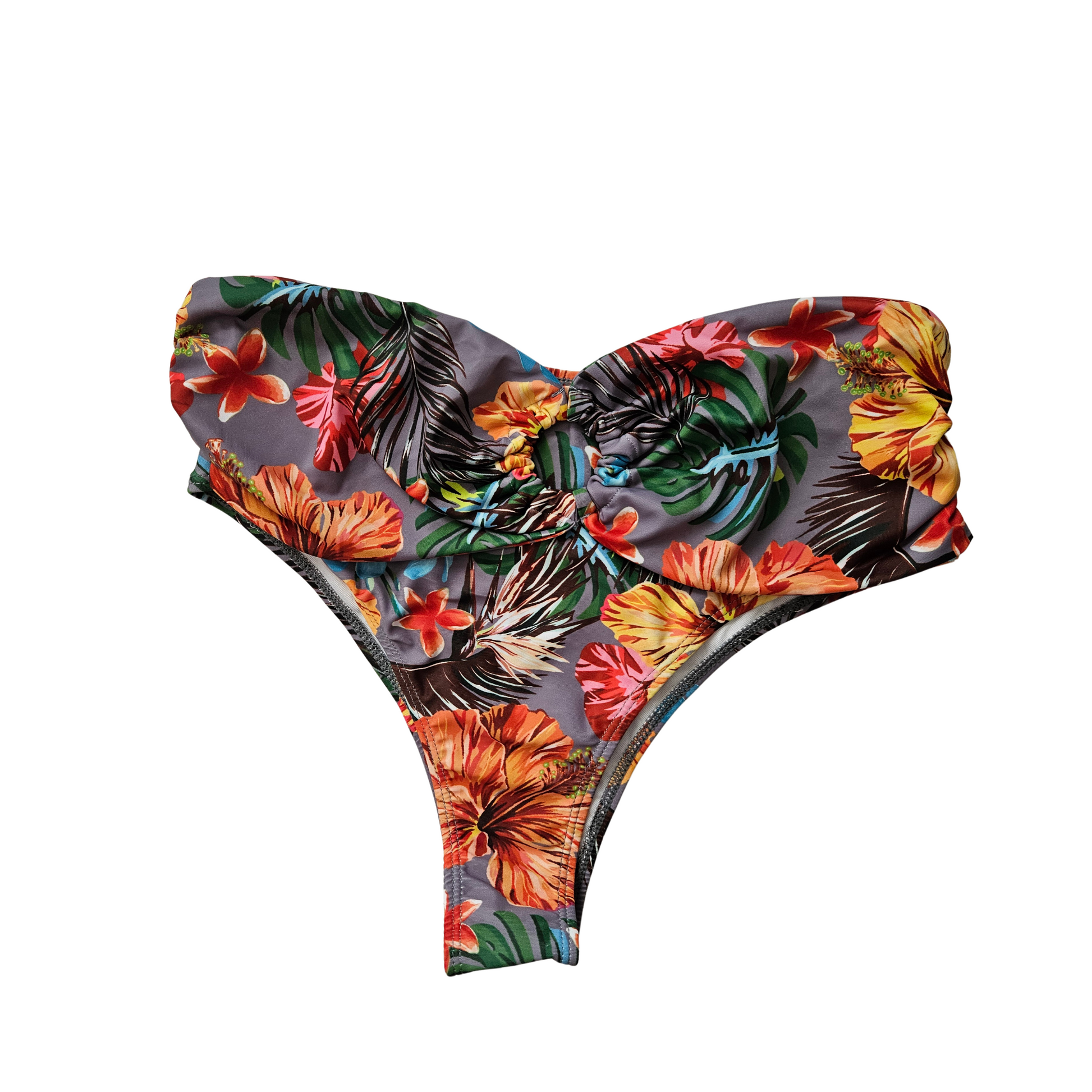 Gray Floral Tummy Control Bathing Suit front bottom image