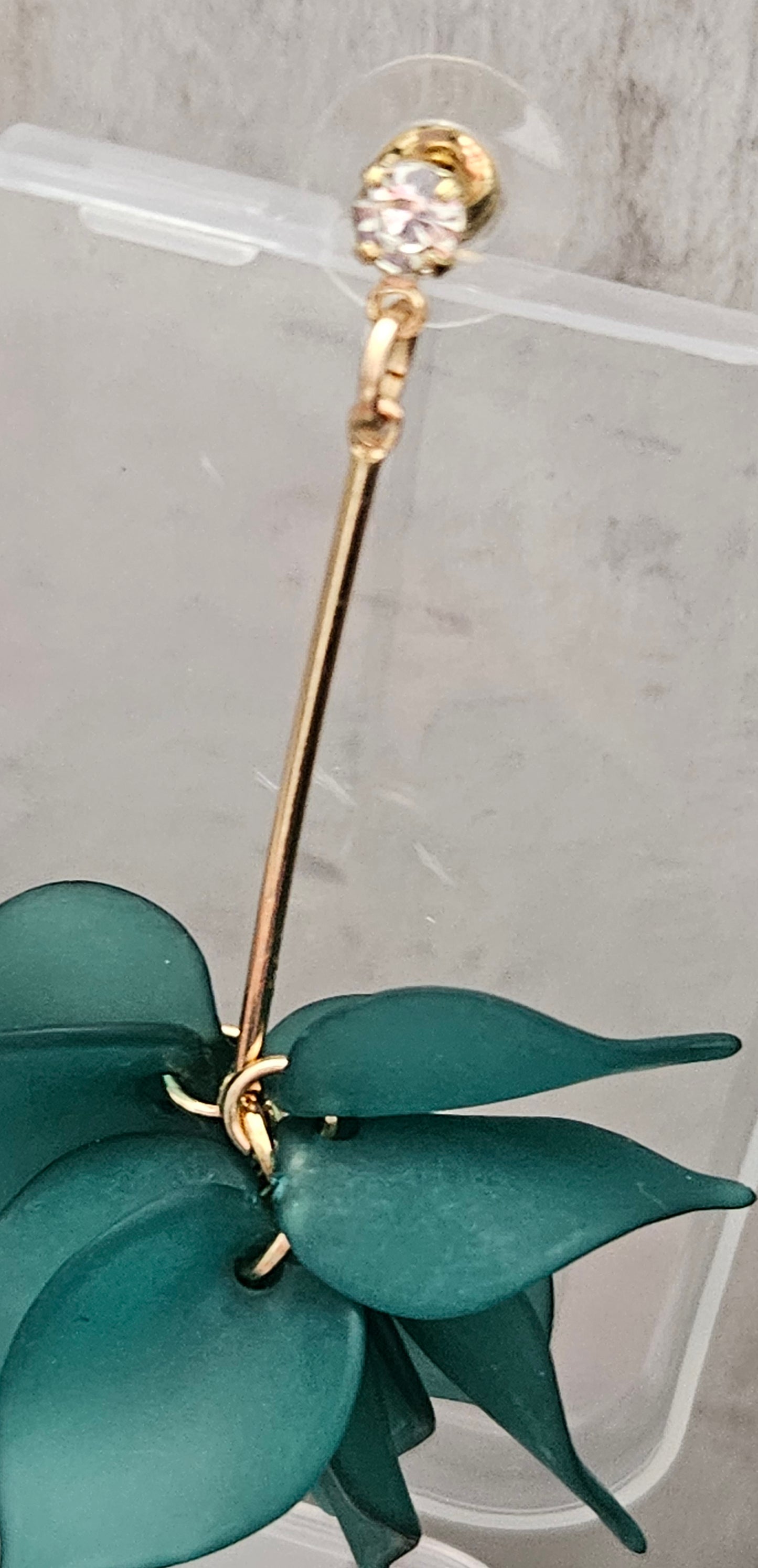 Green Petal Long Drop Acrylic Tiered Flower Earrings