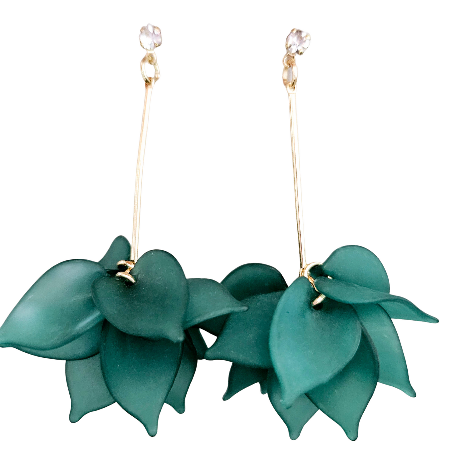 Green Petal Long Drop Acrylic Tiered Flower Earrings