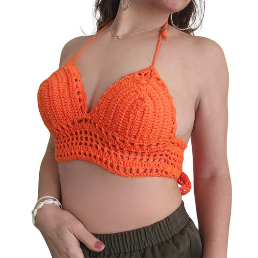 Lace Crochet Halter Cropped Top