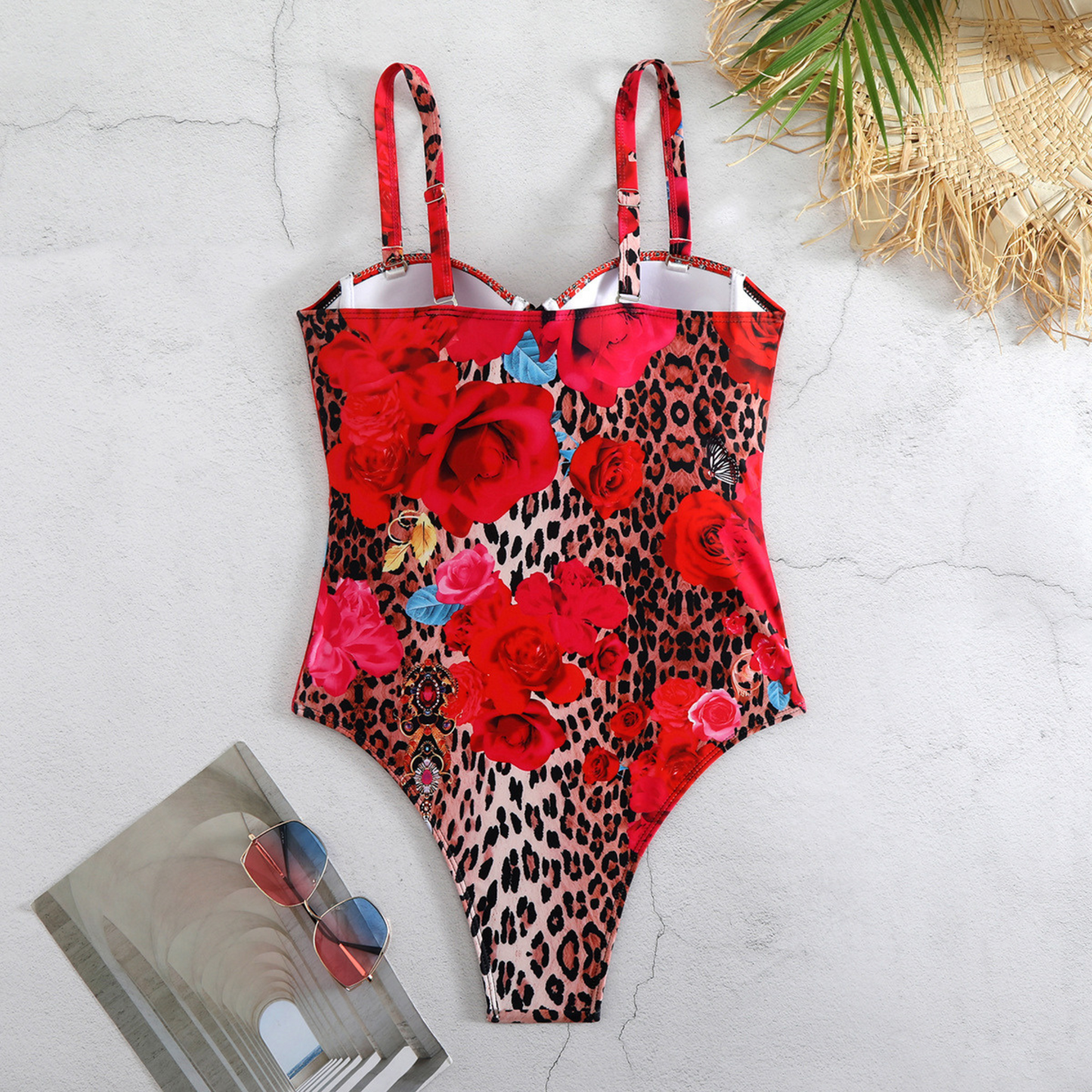 Leopard Floral Lace-Up Swimsuit back image