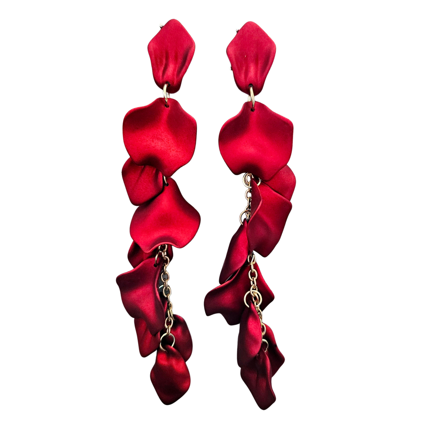Long Red Petal Dangle Statement Earrings
