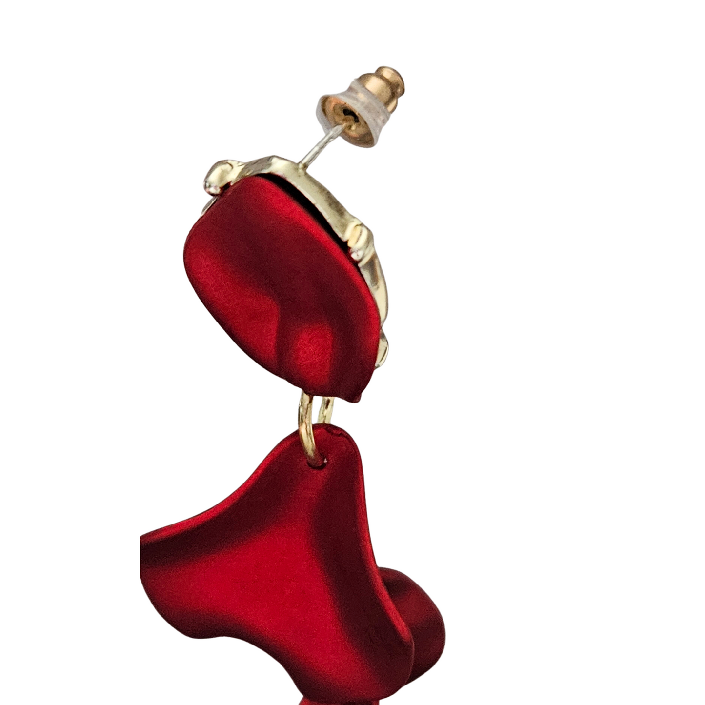 Long Red Petal Dangle Statement Earrings