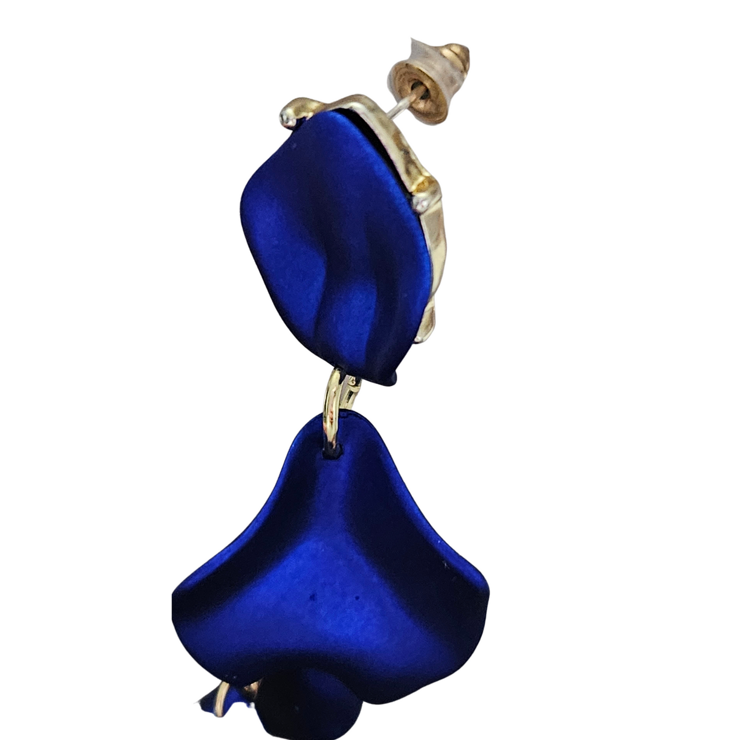 Long Royal Blue Petal Dangle Statement Earrings