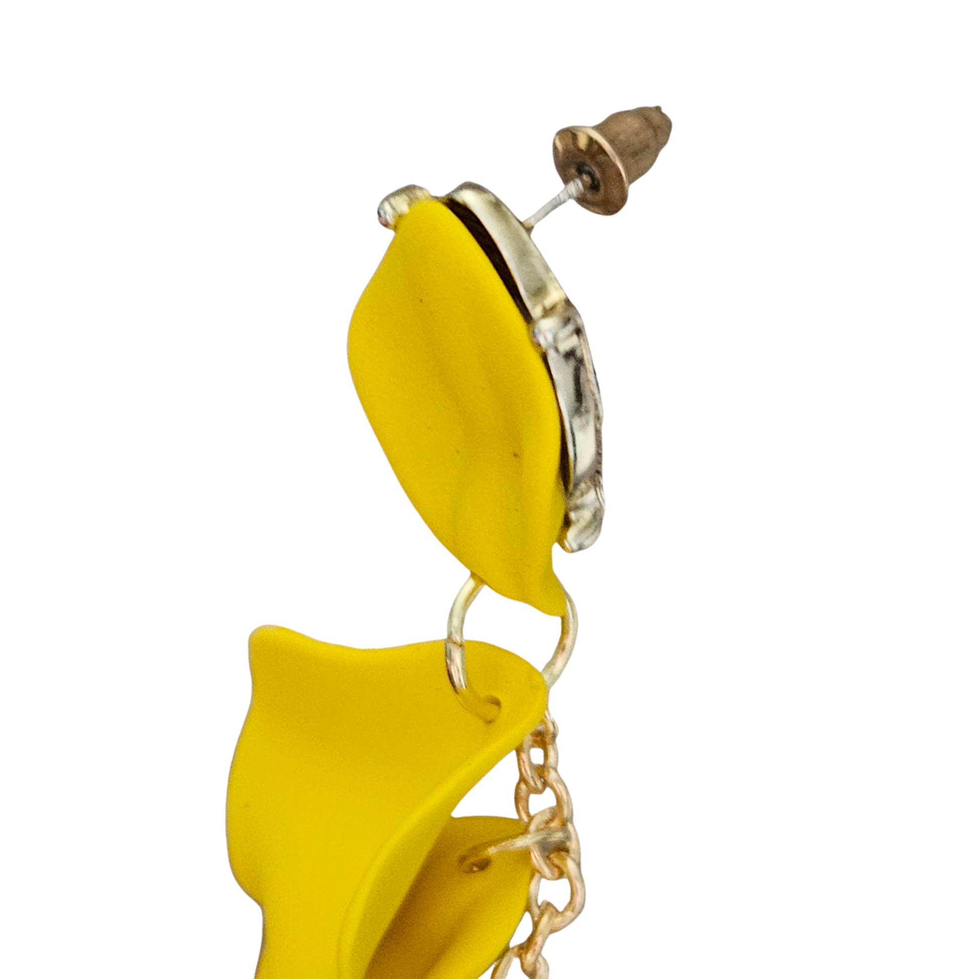 Long Yellow Petal Dangle Statement Earrings