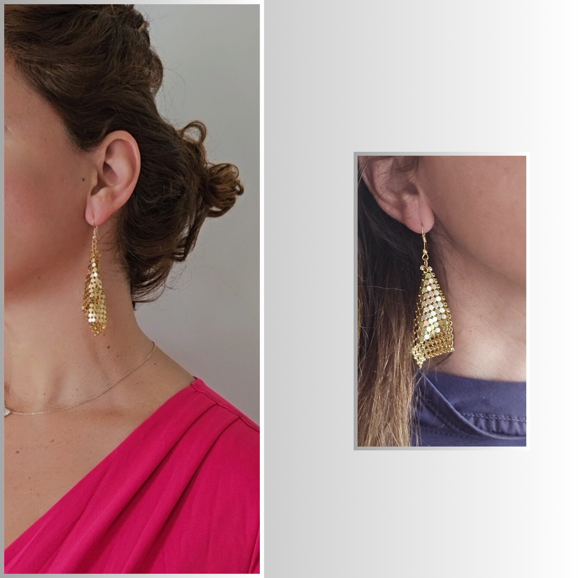 Model Wearing Dot Gold Drop Earrings