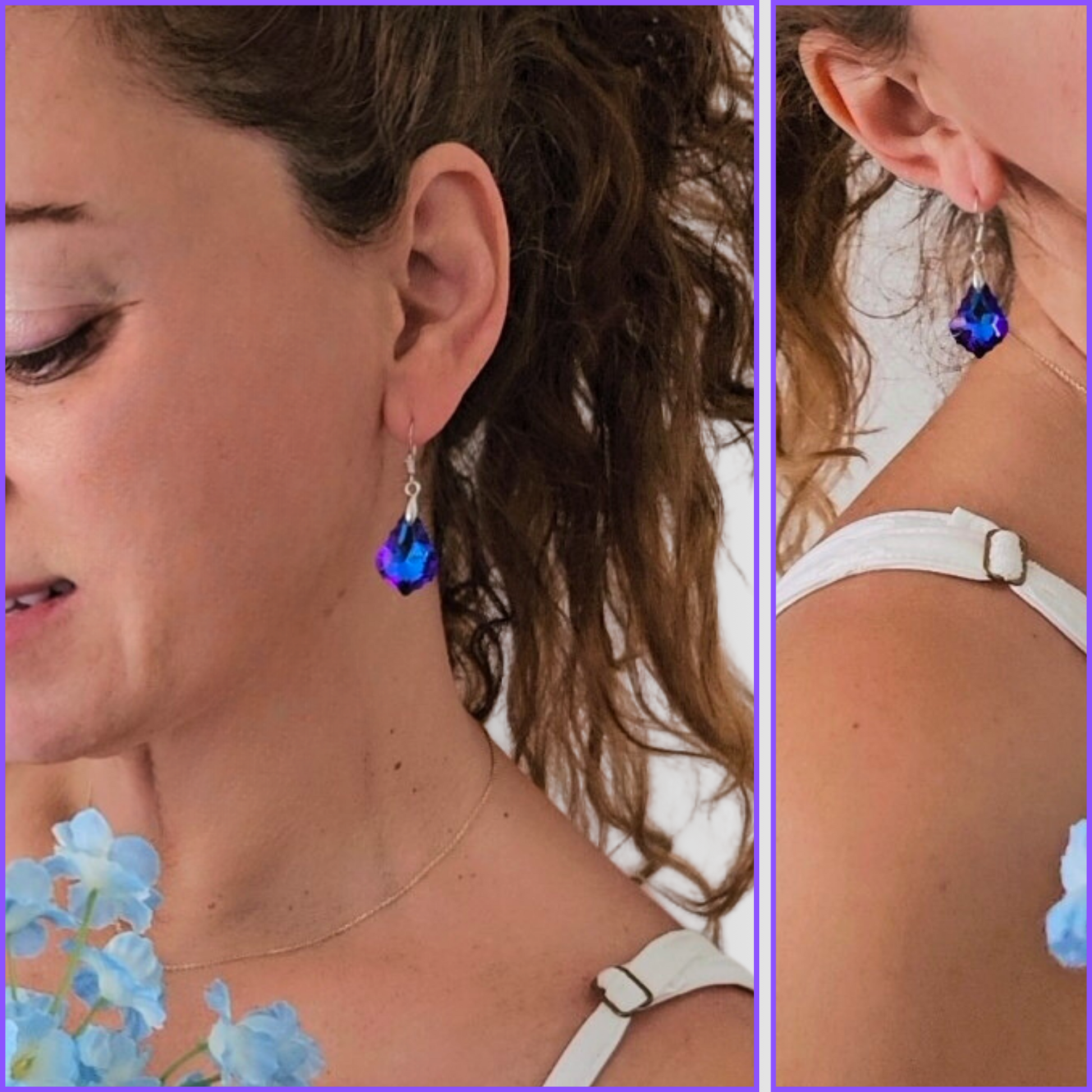 Woman wearing Blu Sky Crystal Dangle Drop Earrings - Elegant Jewelry Accessories