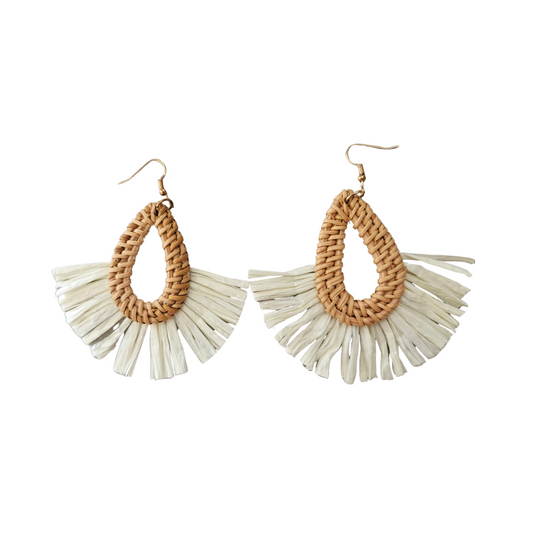 Off White Rattan Statement Earrings