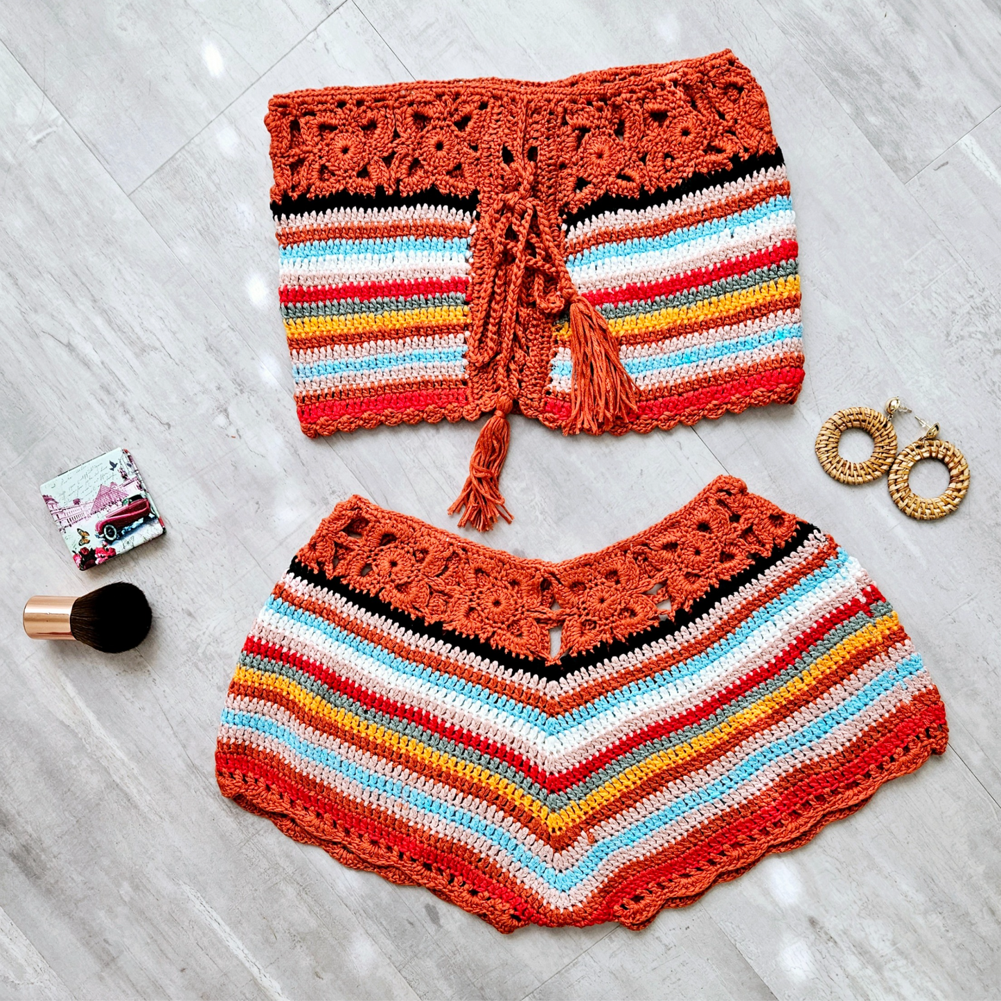 Orange Crochet Beach Babe Two Piece Swimsuit Set full image