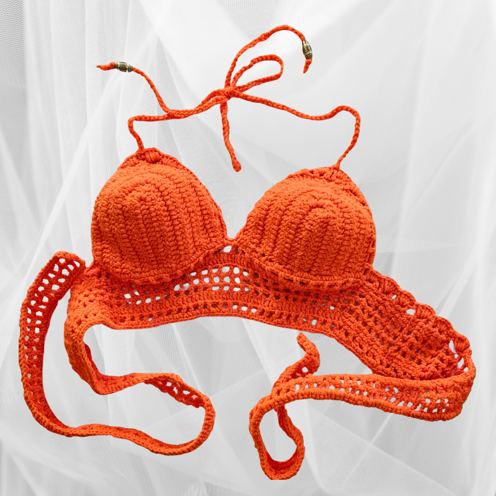 Orange Crochet Lace Top front