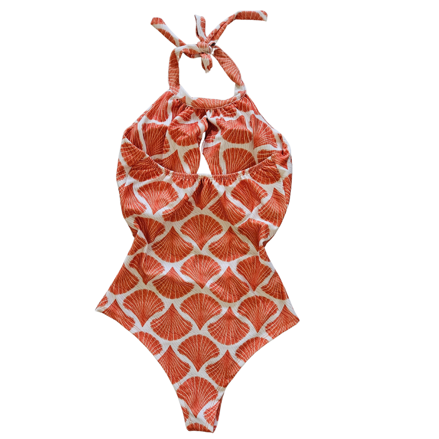 Orange Pearls Accent Cut Out One-Piece Swimsuit back image