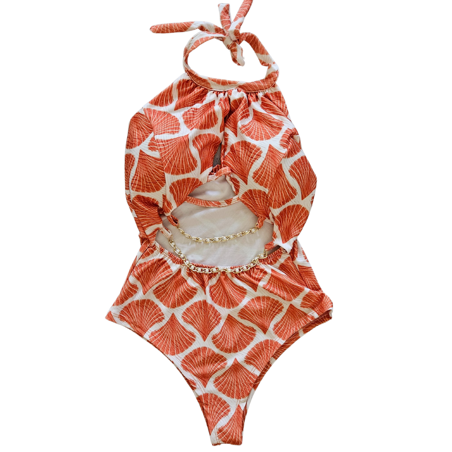 Orange Pearls Accent Cut Out One-Piece Swimsuit front image