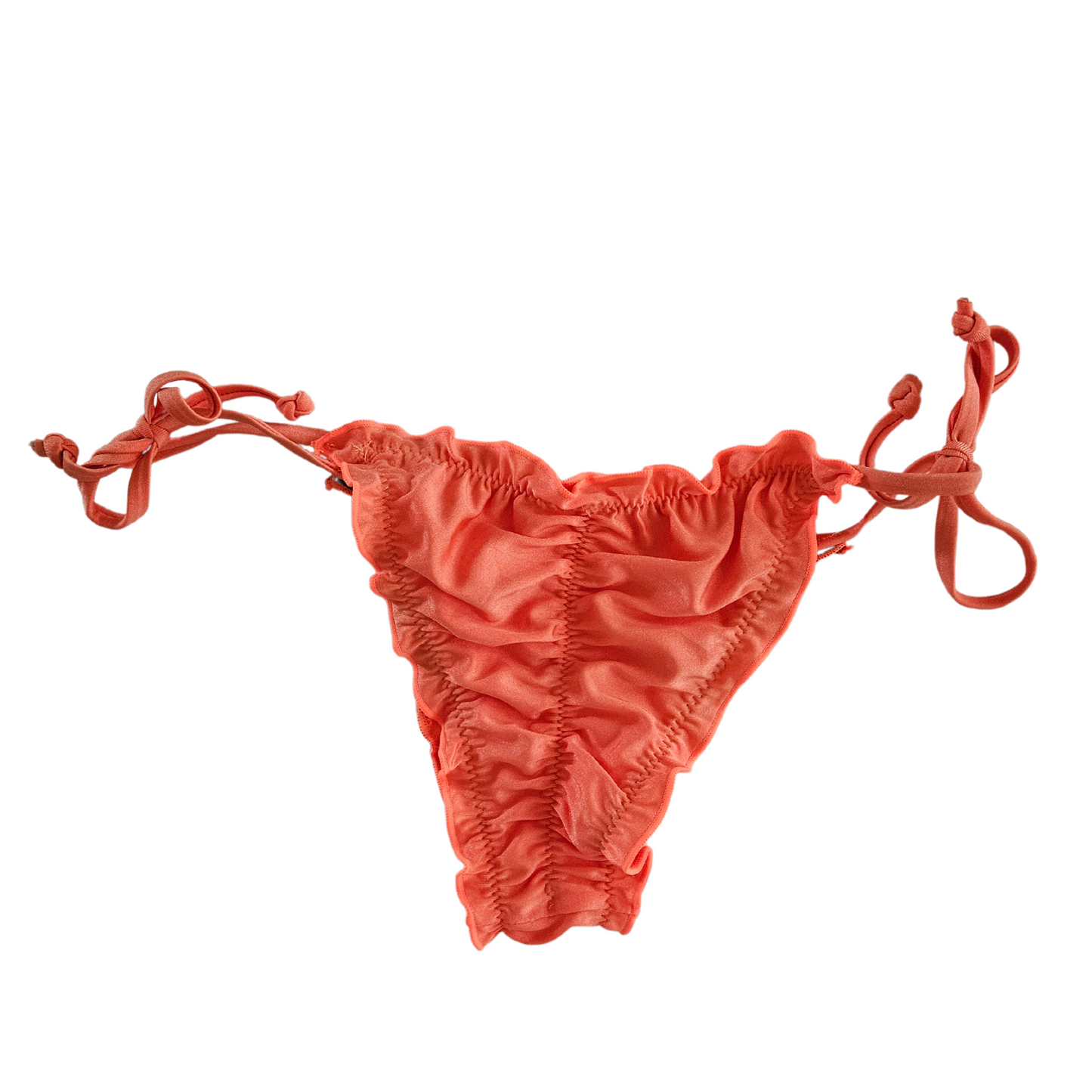 Orange Shiny Ruffled Two Tones Bikini Set back bottom image