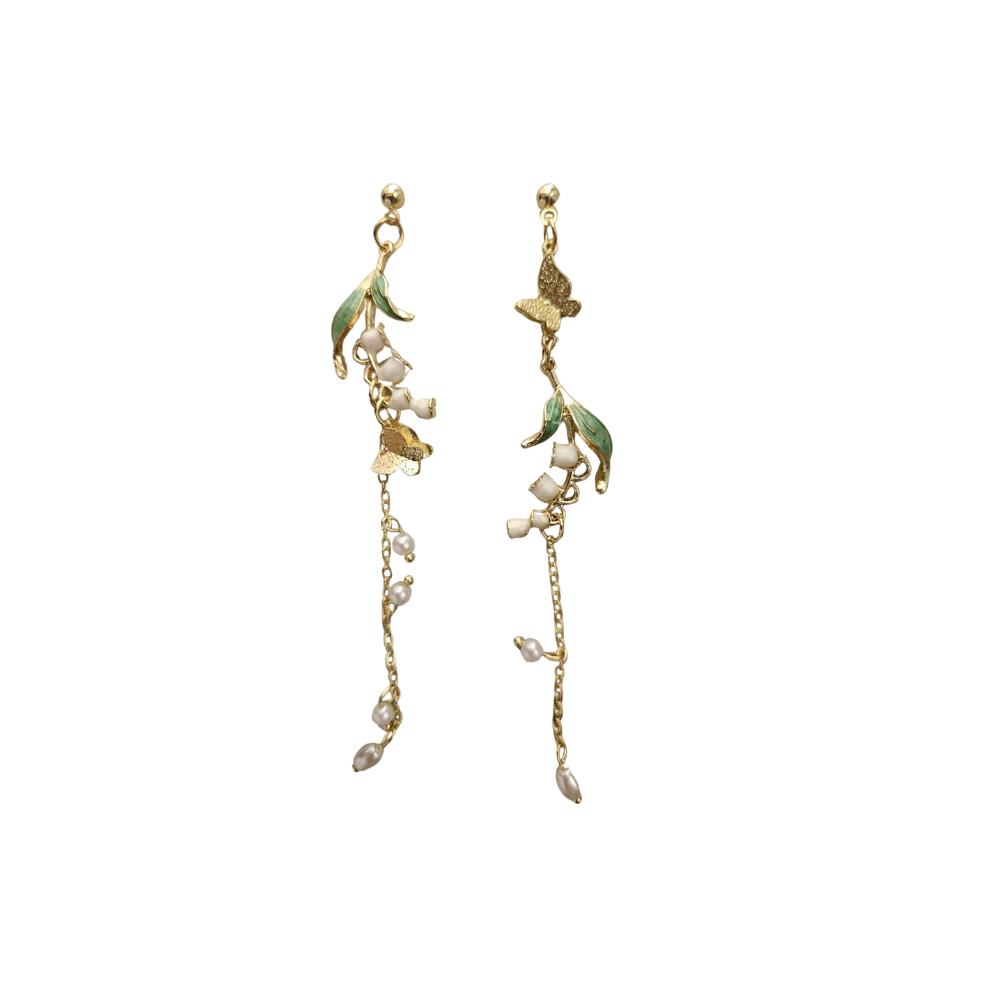 Pearl Leaf Flower Charm Long Earrings