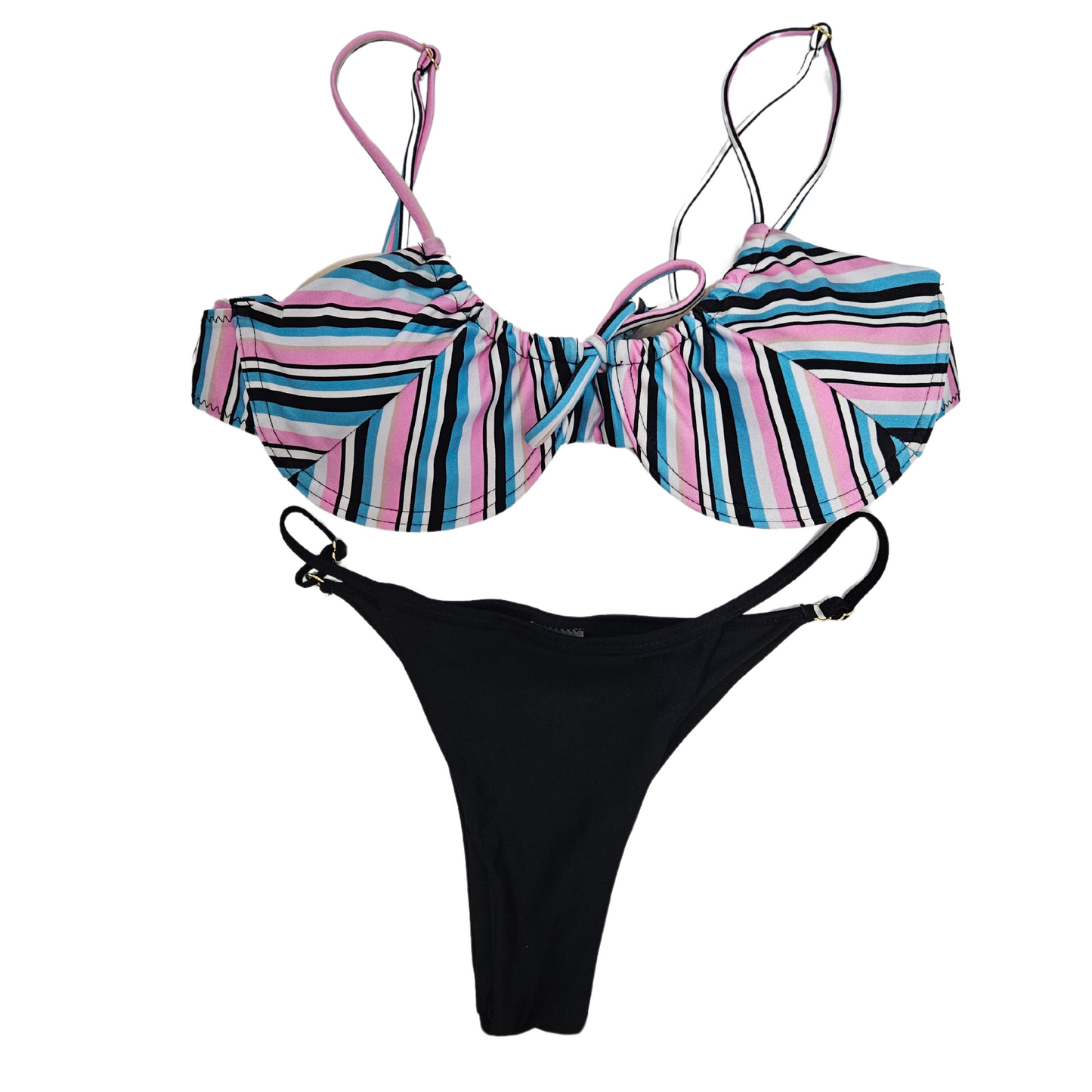 Pink Striped Underwire Cup Bikini Set by Rita Rosa