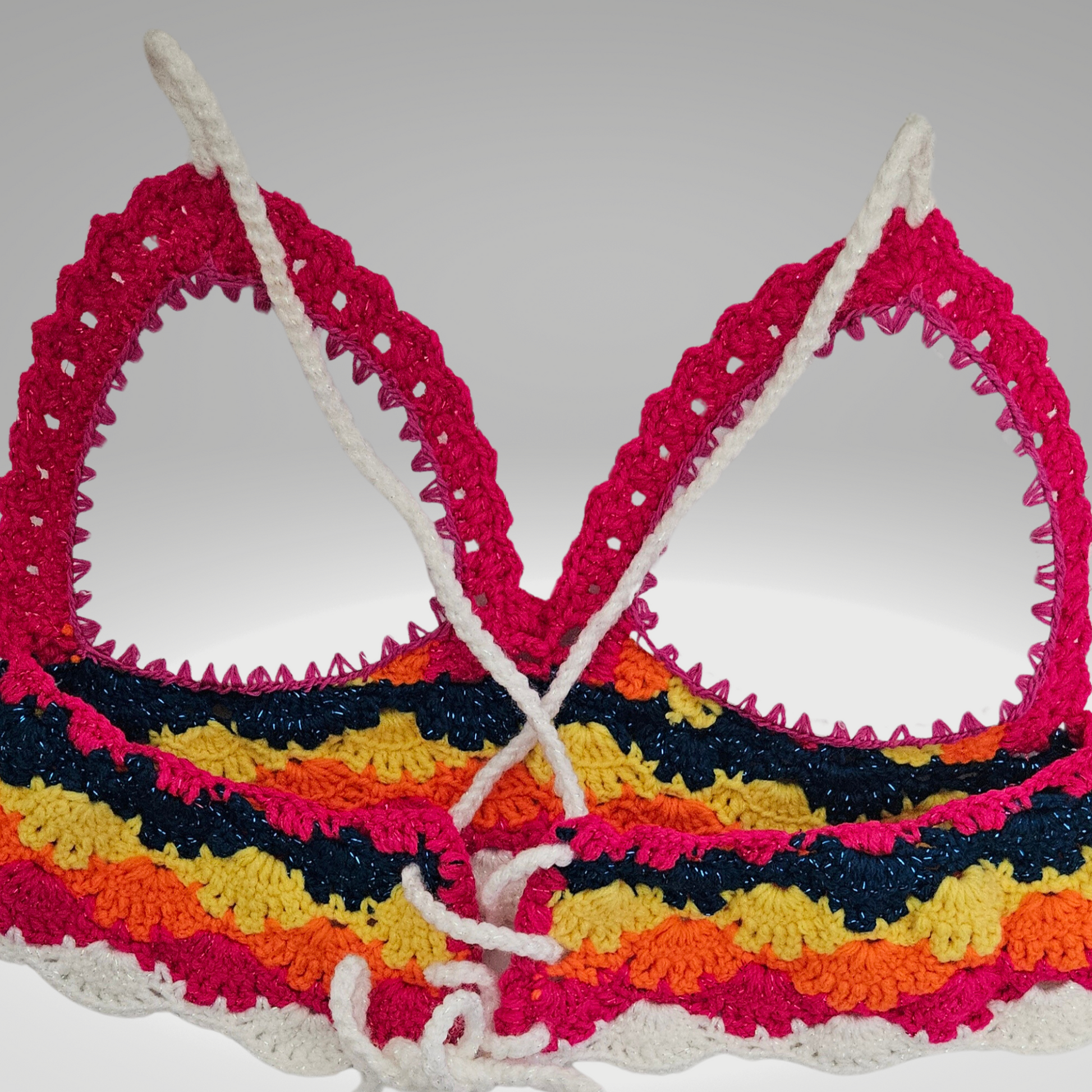 Rainbow Crisscross Crochet Cropped Top back