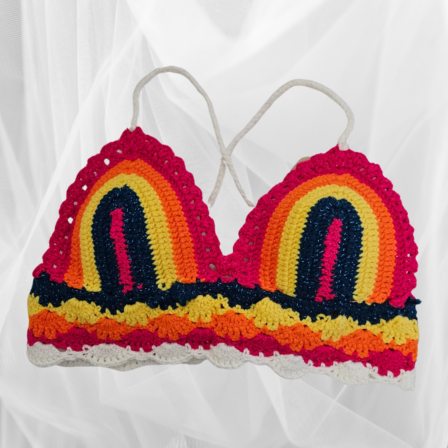 Rainbow Halter Crochet Cropped Top