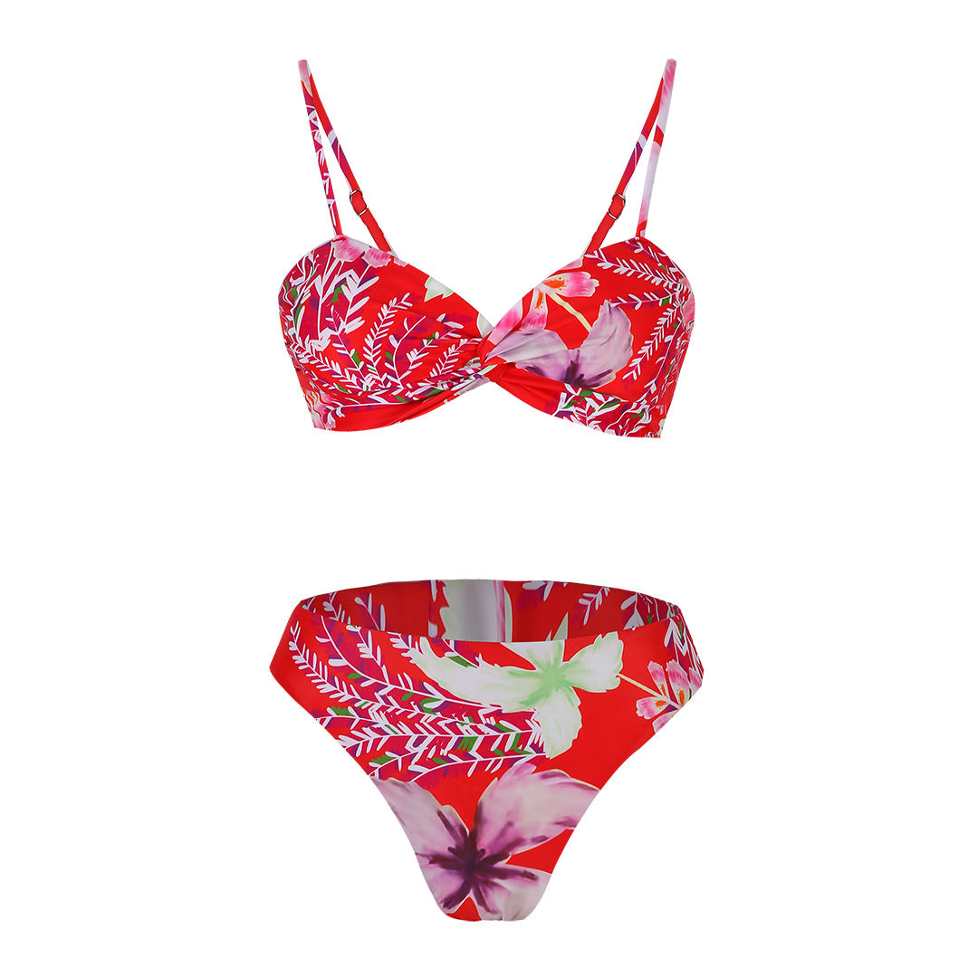 Red Floral High Waist Bikini Set front image